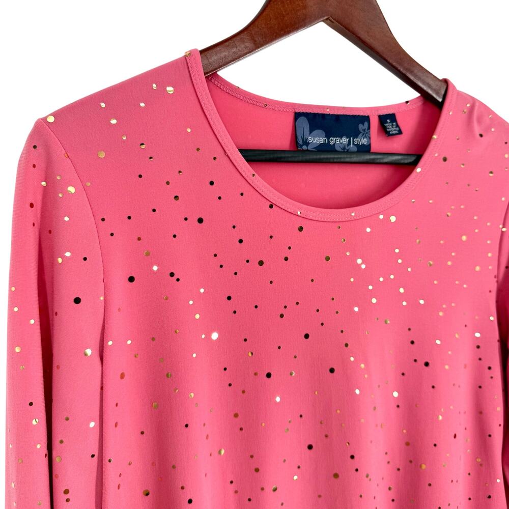 Susan Graver Style Sz Small Sparkly Pink Gold Formal Stretchy Blouse Shirt Top - Picture 3 of 7